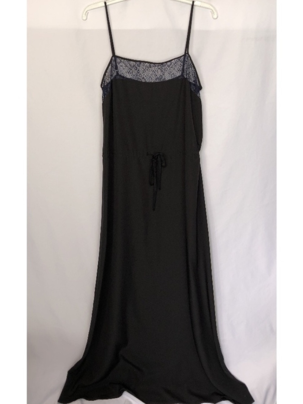 ❤️… VASIA Black Blue Lace Trim Slip Maxi Dress by Ulla Johnson